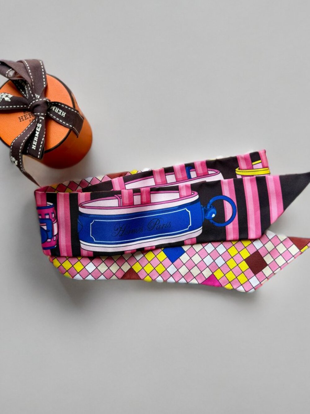 Hermes Multicolor Colliers de Chiens Remix Silk Twilly Scarf